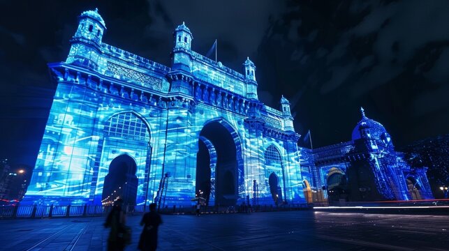 Starry night at the Gateway of India, Mumbai: A magnificent display of lights under a celestial shower