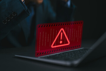 System hacked warning alert on computer laptop. Ransomware, Virus, Spyware, Malware or Malicious...