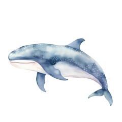Watercolor whale isolated on white background. Hand-drawn illustration.