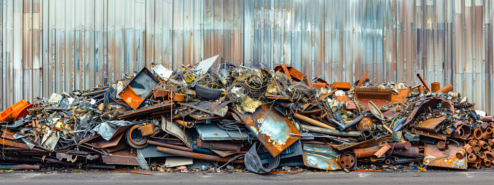 Junkyard Piles of Scrap Metal, Environmental Impact of Waste, Recycling and Reuse Concept