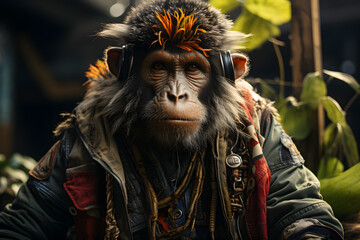 Monkey In tribal style - obrazy, fototapety, plakaty