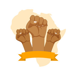 Vector illustration of Africa Map with fist hands and ribbon on transparent background