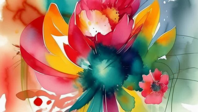Spring bouquet, watercolor bright colorful flowers zoom animation