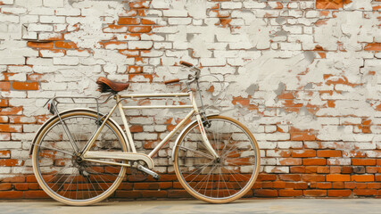 Vintage bicycle on brick wall background, vintage color tone.