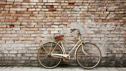 Fototapeta na wymiar Vintage bicycle near brick wall. Space for text. Vintage style