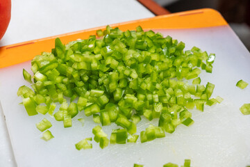 diced green bell pepper as an ingredient for a cooking recipe