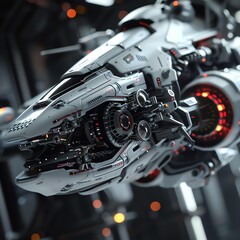 Capture a detailed, close-up shot of futuristic technologies blending seamlessly with utopian...