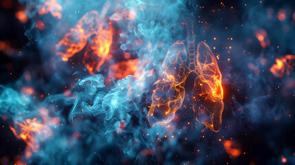 Fototapeta na wymiar Dramatic Fiery Explosion with Glowing Particles and Smoke on Isolated Background,Showcasing Environmental and Scientific Concepts