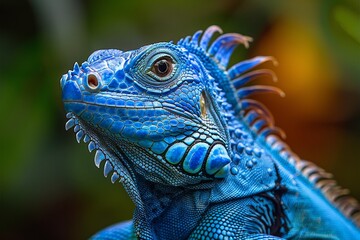 Fototapeta premium Blue Iguana: Basking in sunlight with vivid blue scales, symbolizing exotic beauty