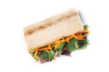 Vietnamese banh mi sandwich isolated on white background. Top view