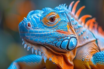 Fototapeta premium Blue Iguana: Basking in sunlight with vivid blue scales, symbolizing exotic beauty