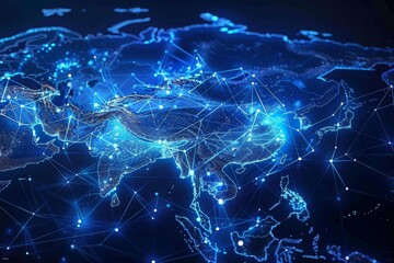 Naklejka na ściany i meble Digital Map of Asian Network Technology created with Generative AI