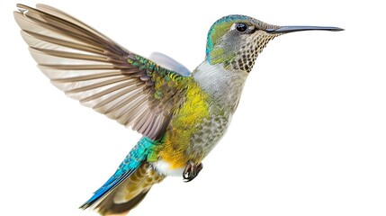 Fototapeta premium Tiny hummingbird flying realistic closeup realistic portrait