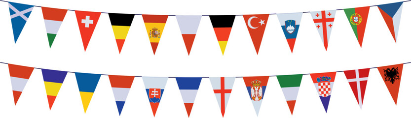 Fototapeta premium Garlands with pennants in the colors of the participating teams