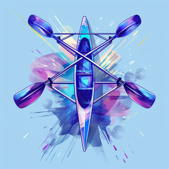 Teamwork in Motion: Sketch of Twin Shiny Holographic Oars Rowing Together - obrazy, fototapety, plakaty