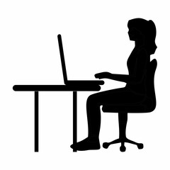 black illustration silhouette of person sitting with laptop