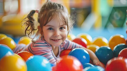 Obraz premium little girl is playing in the pool with balls