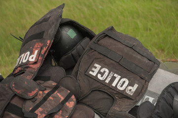 Old equipment set of riot police