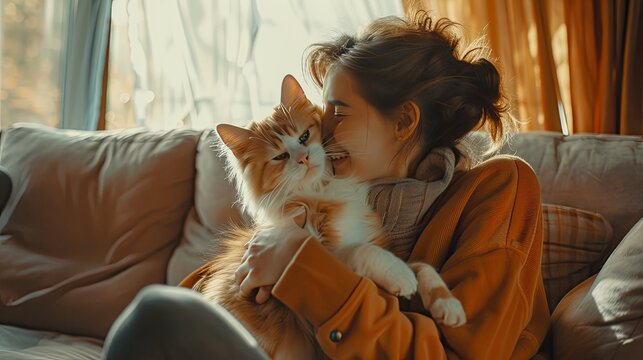 in arms with a pet. selective focus