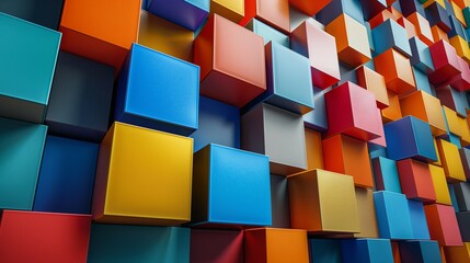 Colorful Square Block Cube Geometric Pattern Background, 3d render