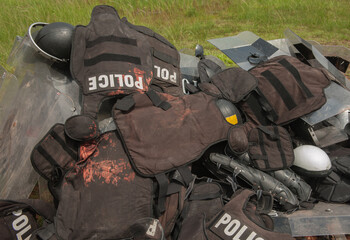 Old equipment set of riot police