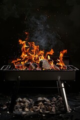 fire in the grill. selective focus - obrazy, fototapety, plakaty