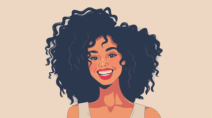Gorgeous woman with Afro hair smiling happily