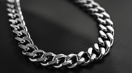 Elegant 925 sterling silver cuban chain link on a background surface showcasing a luxurious design and reflective quality. Product design inspiration for jewelry