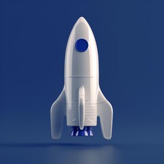 A sleek, 3D spaceship icon standing out against a backdrop of deep blue, embodying innovation and forwardthinking in the world of entrepreneurship