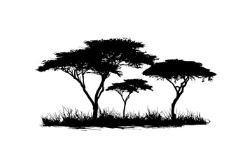 African Savannah Silhouette with Acacia Trees. Vector illustration design.