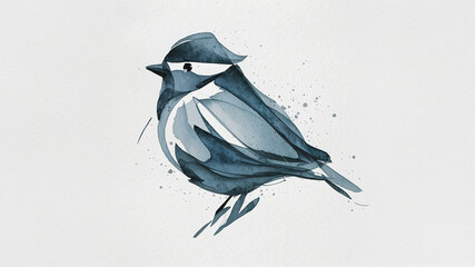 A beautiful minimalistic watercolor painting of blue bird