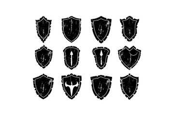 Grunge Style Assorted Shield Silhouettes. Vector illustration design.