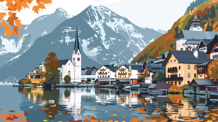Obraz premium Hallstatt village in Austrian Alps. Beautiful autumn