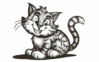 Black and white sketch of a cat. Drawing for coloring