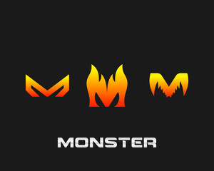 Letter M monogram monster logo design.