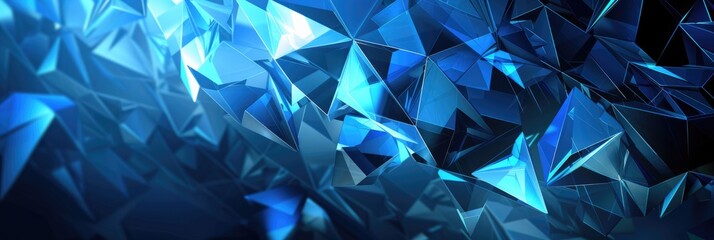Blue Abstract Tech. Bright Colours in Dark Abstract Polygon Background for Business Banner