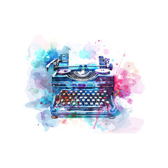 Colorful Watercolor Vintage Typewriter. Vector illustration design.