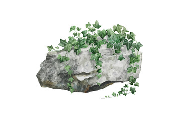 Natural Rock with Ivy Watercolor. Vector illustration design.