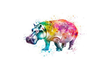 Abstract Rainbow Hippopotamus Watercolor Art. Vector illustration design.