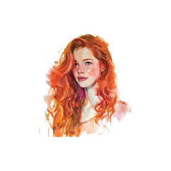 Watercolor Portrait of a Redhead Woman. Vector illustration design.