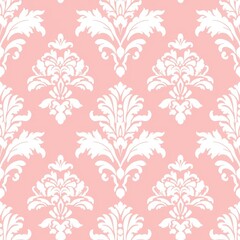 Seamless soft pink and white floral damask pattern. Fabric Pattern.