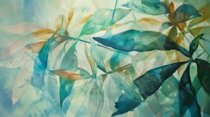 Abstract Watercolor Foliage Artwork with Light Effects

