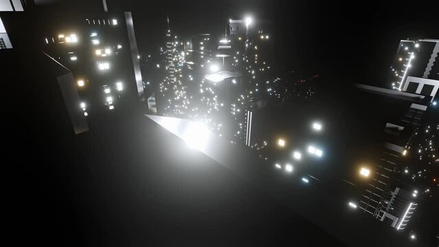 City at night Seamless looping animation. City of future technology with sparkling lights at night. View from above tall building. 3D Render.