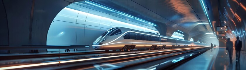 Highspeed maglev trains, levitating on magnetic fields, zipped through vacuum tubes, connecting continents in minutes - obrazy, fototapety, plakaty