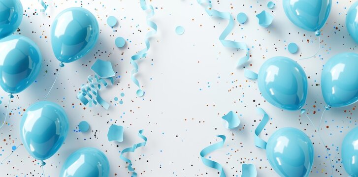 KSAbstract light blue balloons and confetti on a pastel 