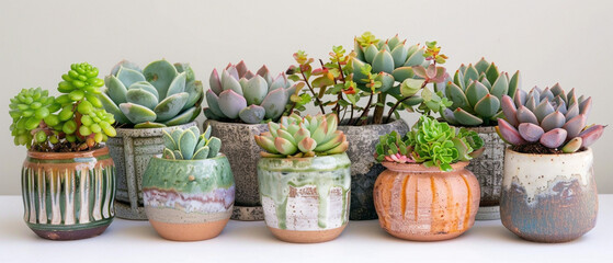 Stunning succulent arrangements in stylish pots, showcasing a variety of shapes and colors.