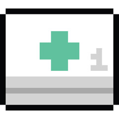 Pixel art Green cross sign first aid box icon