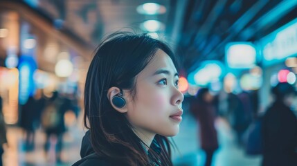 Language barriers could be a thing of the past with universal translation devices implanted in your ear, allowing seamless communication across cultures - obrazy, fototapety, plakaty
