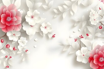 Pink and white flowers on a white background
