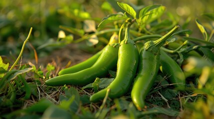 Green chilies on the grass